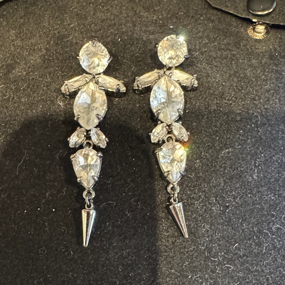 Stella & Dot Silver Crystal Drop Earrings
